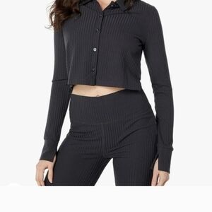 Madewell Brushed Ribbed Set GREY (3 Piece Set, Pants, Tank Long Sleeve Button Up